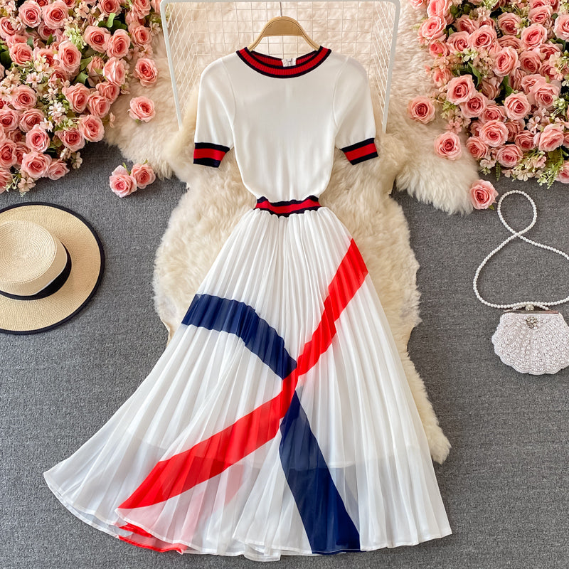 Stilvolles A-Linien-Strick-Patchworkkleid RF0338