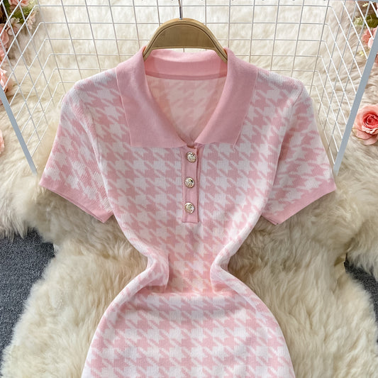 Cute Houndstooth Knitted Dress RF0333