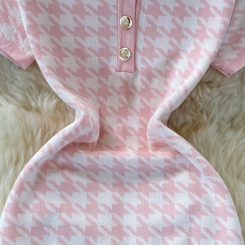 Cute Houndstooth Knitted Dress RF0333