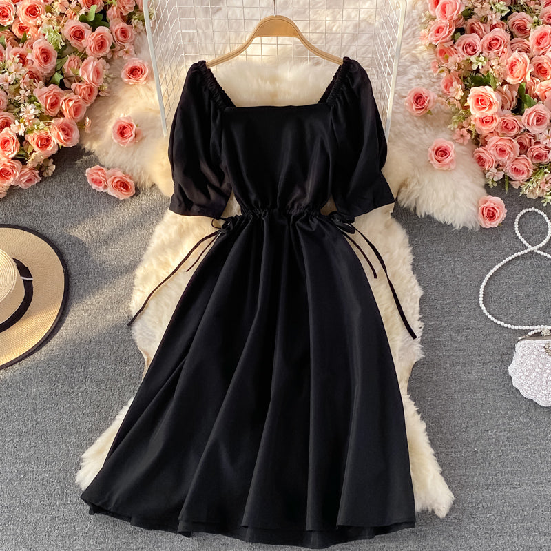 Black A Line Short Dress Simple Black Dress RF0331