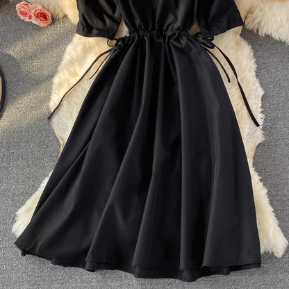 Black A Line Short Dress Simple Black Dress RF0331