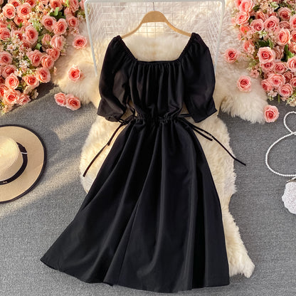 Black A Line Short Dress Simple Black Dress RF0331