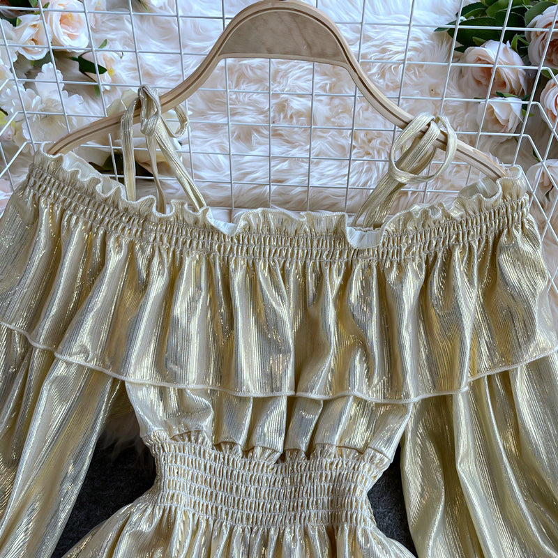 Gold Long Sleeve Dress A Line Fashion Dress RF0327