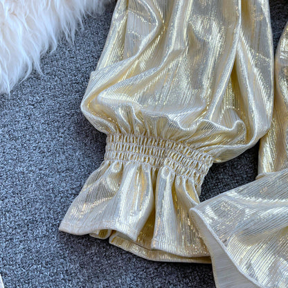 Gold Long Sleeve Dress A Line Fashion Dress RF0327