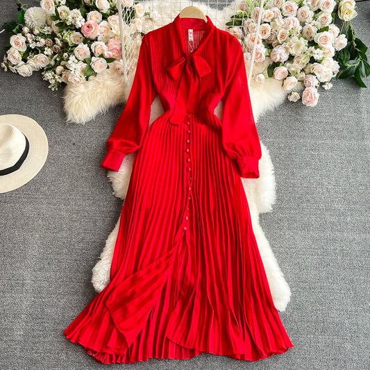 Red Chiffon Long Sleeve Dress Fashion Dress RF0323