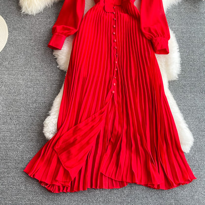Red Chiffon Long Sleeve Dress Fashion Dress RF0323