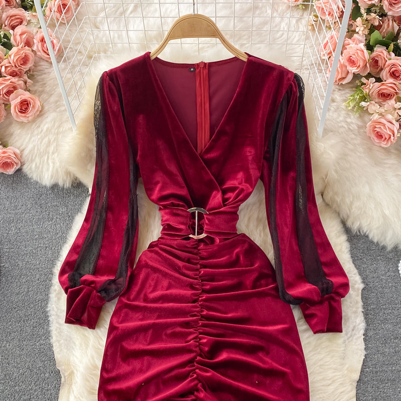 Sexy V-neck Dress With Hip Slits RF0322