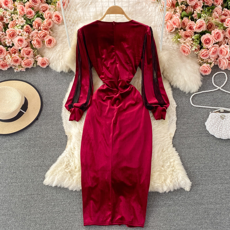 Sexy V-neck Dress With Hip Slits RF0322