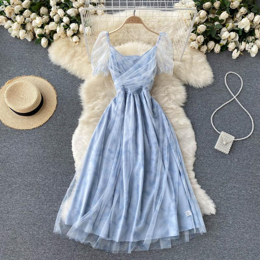 Blue Tulle Short A Line Dress Fashion Dress RF0317