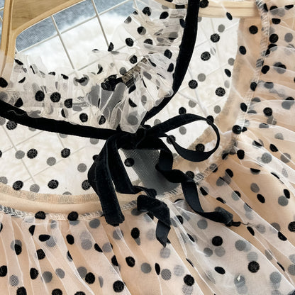 Cute Polka Dot Stitching Long-sleeved Dress RF0316