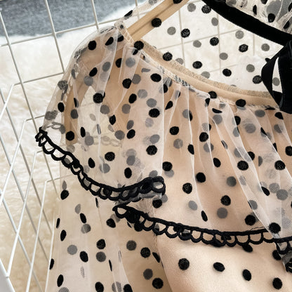 Cute Polka Dot Stitching Long-sleeved Dress RF0316