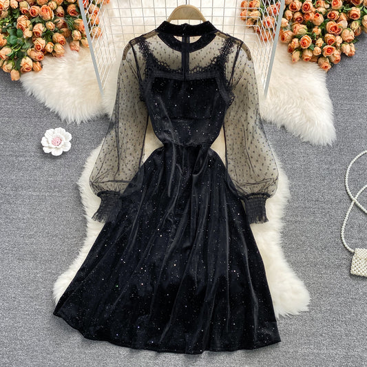 Black A Line Long Sleeve Dress Black Fashion Dress RF0315