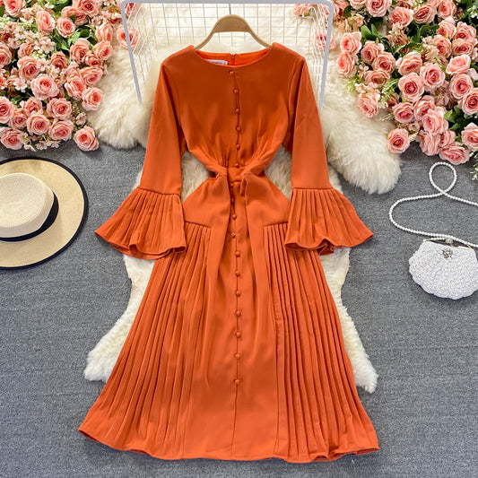 Orange A Line Long Sleeve Dress Fashion Dress RF0314