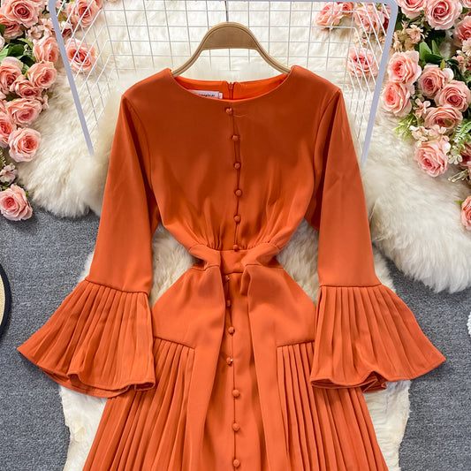 Orange A Line Long Sleeve Dress Fashion Dress RF0314