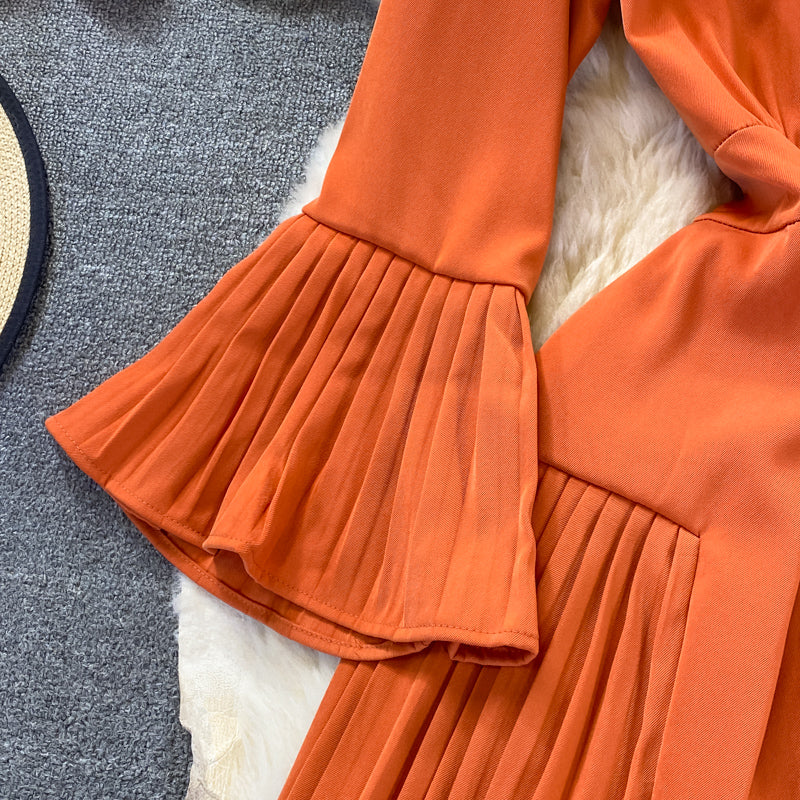Orange A Line Long Sleeve Dress Fashion Dress RF0314