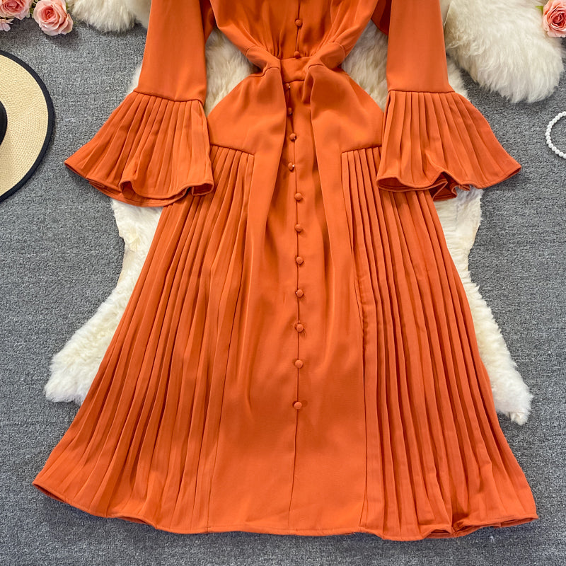 Orange A Line Long Sleeve Dress Fashion Dress RF0314