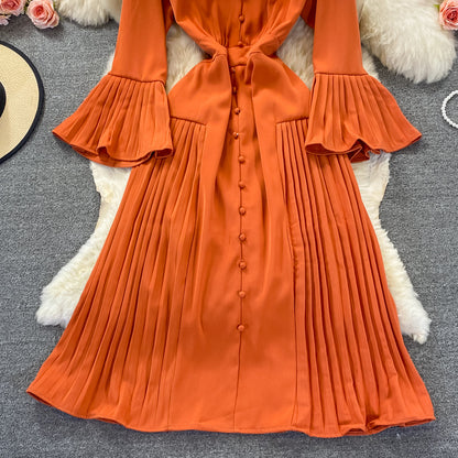 Orange A Line Long Sleeve Dress Fashion Dress RF0314