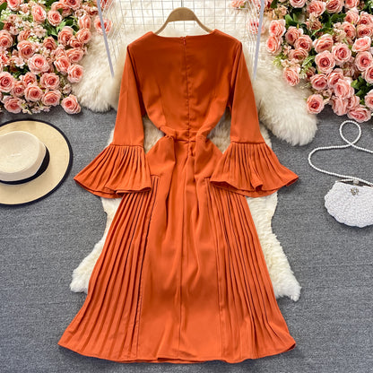 Orange A Line Long Sleeve Dress Fashion Dress RF0314