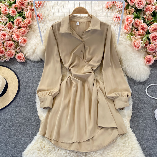 Cute A Line Long Sleeve Shirt Dress RF0313