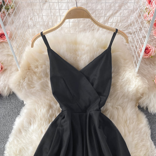 Simple V Neck Tulle Short Dress Black Party Dress  RF0312
