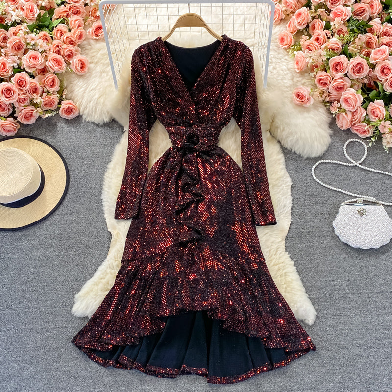 Shiny V Neck Sequins Dress Fashion Dress RF0308