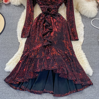 Shiny V Neck Sequins Dress Fashion Dress RF0308