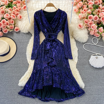 Shiny V Neck Sequins Dress Fashion Dress RF0308