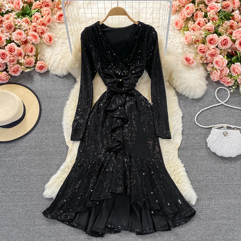 Shiny V Neck Sequins Dress Fashion Dress RF0308