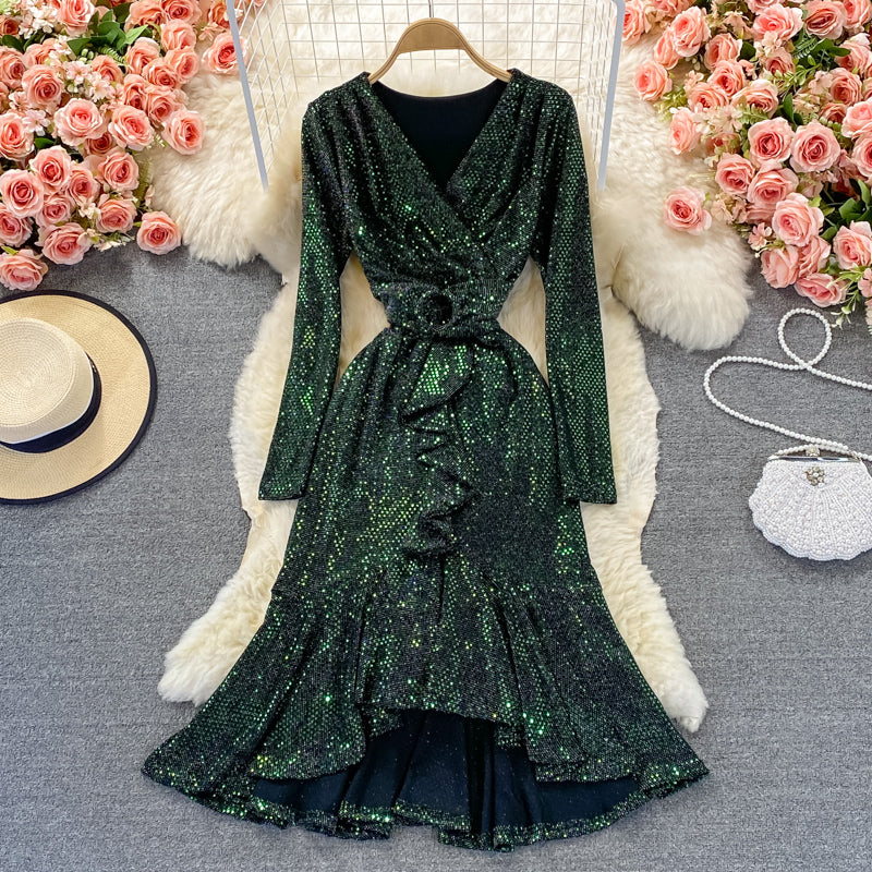 Shiny V Neck Sequins Dress Fashion Dress RF0308