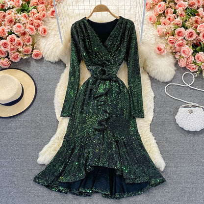 Shiny V Neck Sequins Dress Fashion Dress RF0308