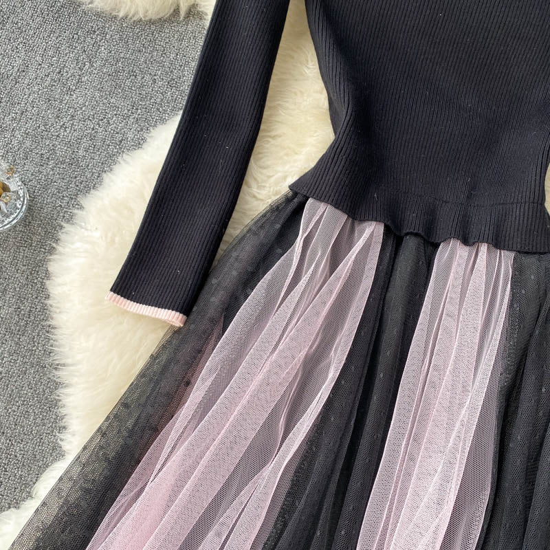Black Tulle Long Sleeve Dress A Line Fashion Dress RF0303