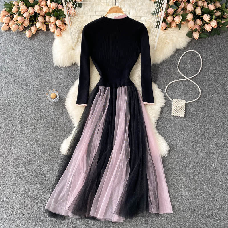 Black Tulle Long Sleeve Dress A Line Fashion Dress RF0303
