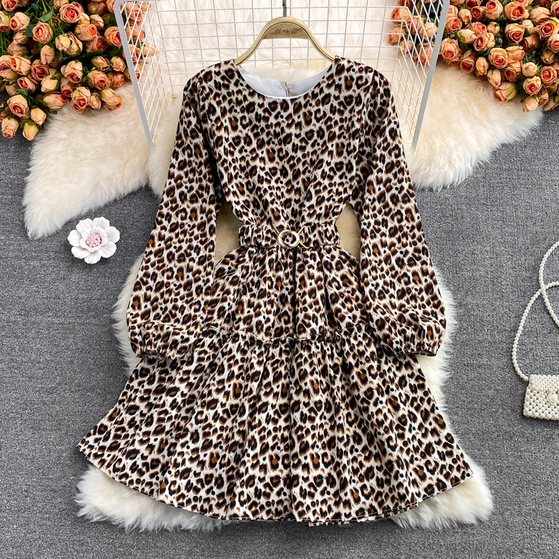 Fashionable Leopard Print Long Sleeve Dress RF0302