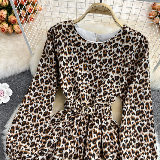 Fashionable Leopard Print Long Sleeve Dress RF0302