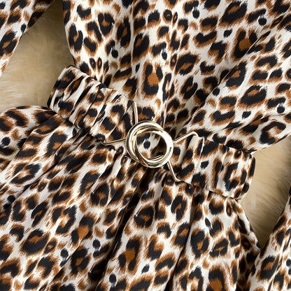 Fashionable Leopard Print Long Sleeve Dress RF0302