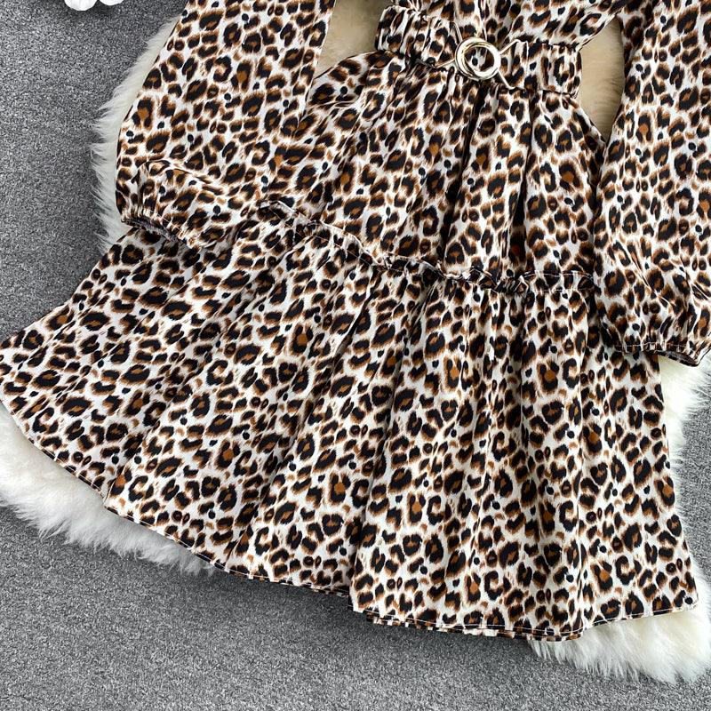 Fashionable Leopard Print Long Sleeve Dress RF0302