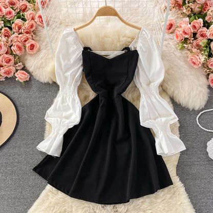 Black Long Sleeve Dress A Line Lace Up Dress RF0300