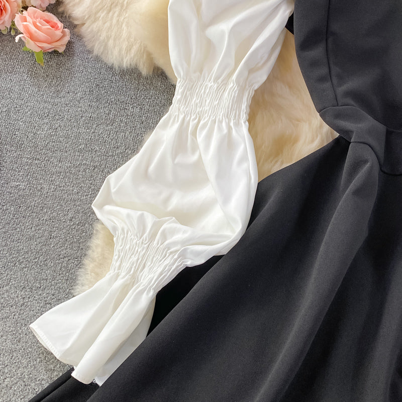 Black Long Sleeve Dress A Line Lace Up Dress RF0300