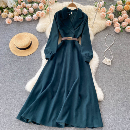 Robe à manches longues en velours côtelé bleu Robe mode bleue RF0296