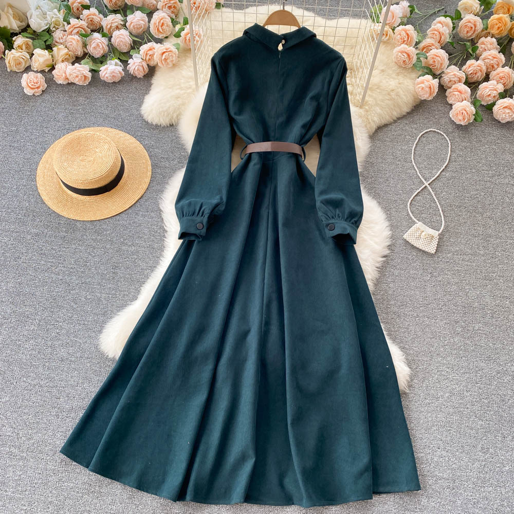 Robe à manches longues en velours côtelé bleu Robe mode bleue RF0296