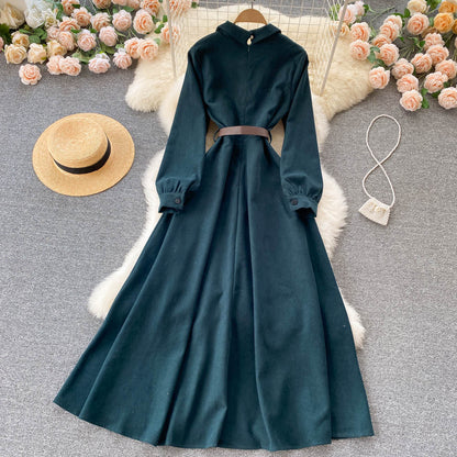 Robe à manches longues en velours côtelé bleu Robe mode bleue RF0296