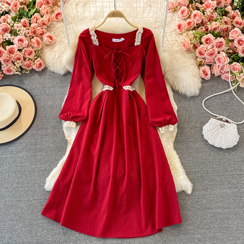 Red A Line Lace Up Dress Red Fashion Dress RF0294