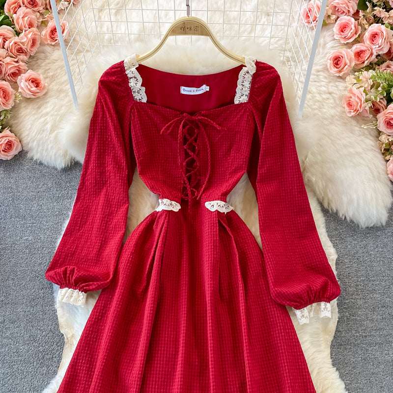 Red A Line Lace Up Dress Red Fashion Dress RF0294