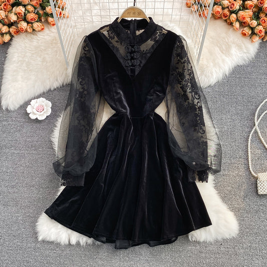 Black Lace Long Sleeve Dress Black Fashion Dress RF0293