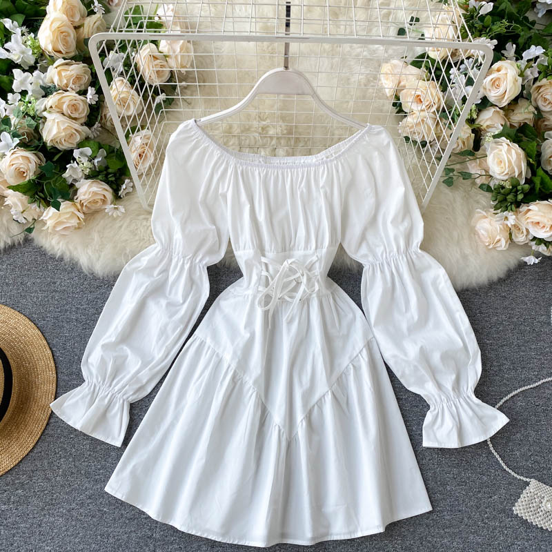 Robe mignonne à lacets et manches longues, robe tendance RF0292