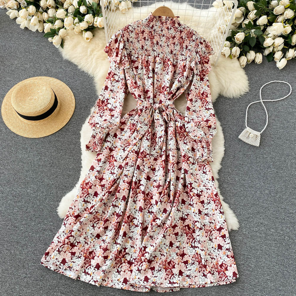Cute Floral A Line Long Sleeve Dress Fashion Dress RF0288