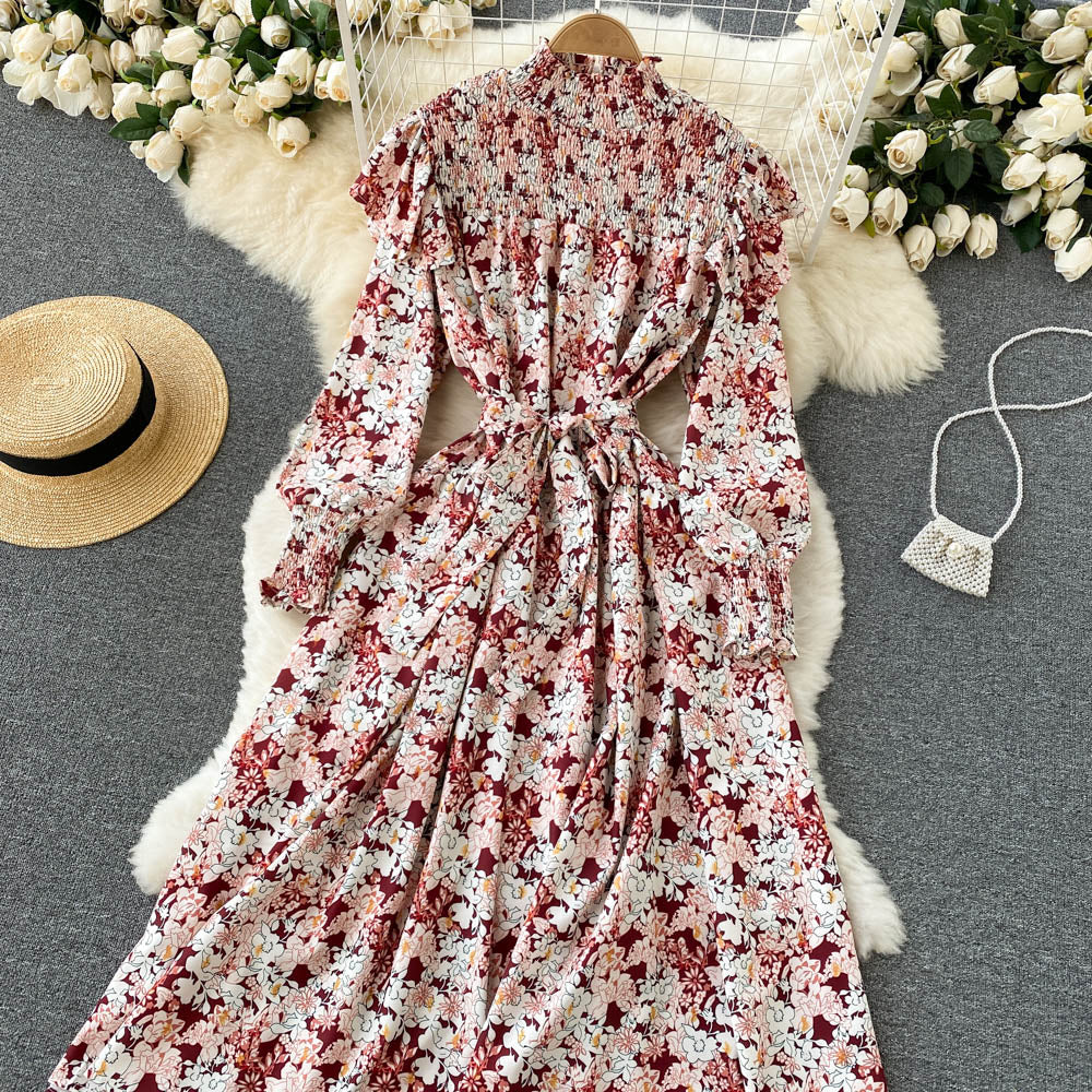 Cute Floral A Line Long Sleeve Dress Fashion Dress RF0288