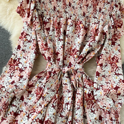 Cute Floral A Line Long Sleeve Dress Fashion Dress RF0288