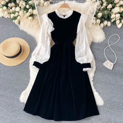 Robe trapèze en velours à manches longues, jolie robe tendance RF0287