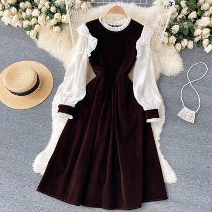 Robe trapèze en velours à manches longues, jolie robe tendance RF0287